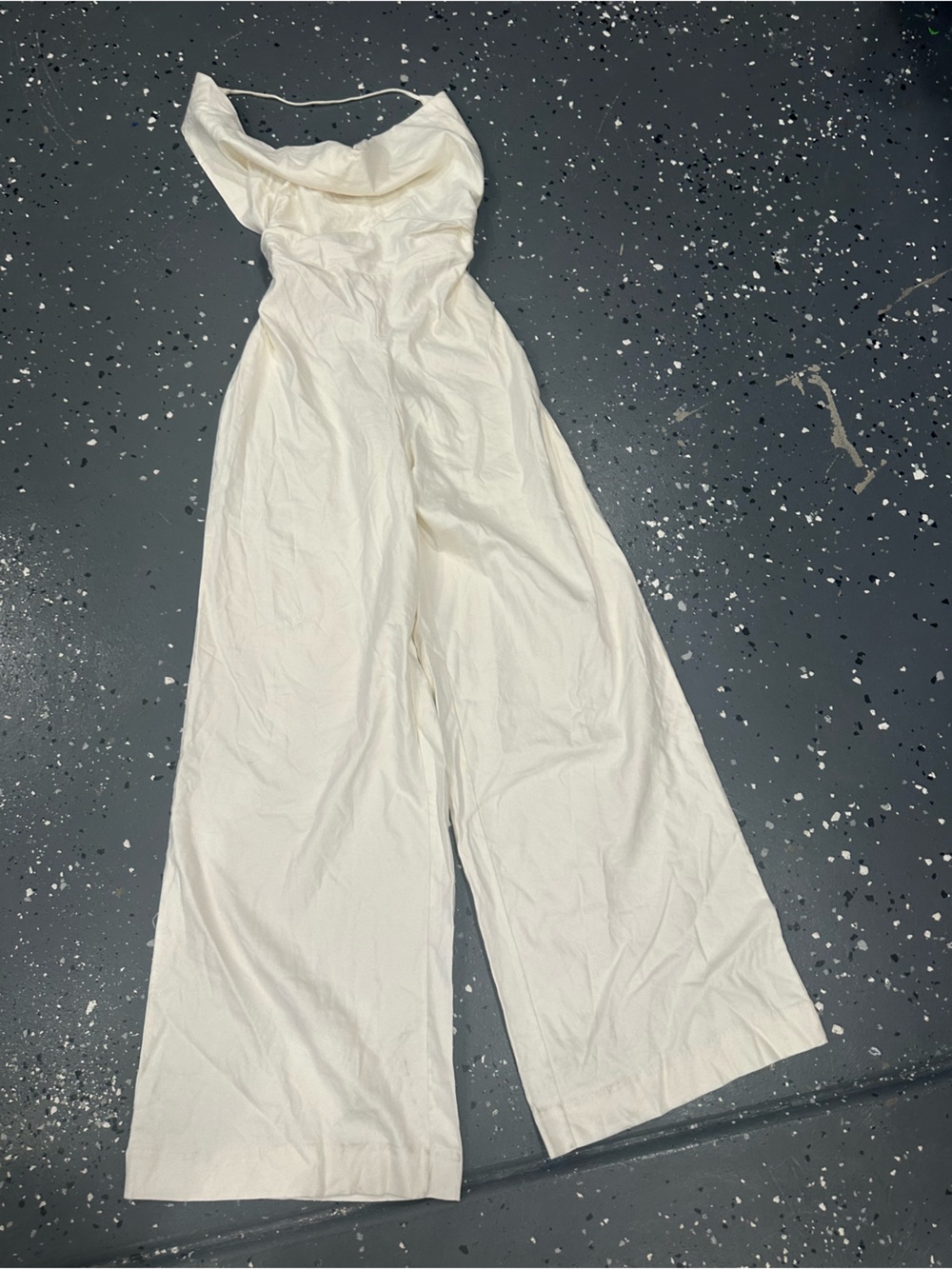 Zara linen blend Cream Wide-Leg Jumpsuit